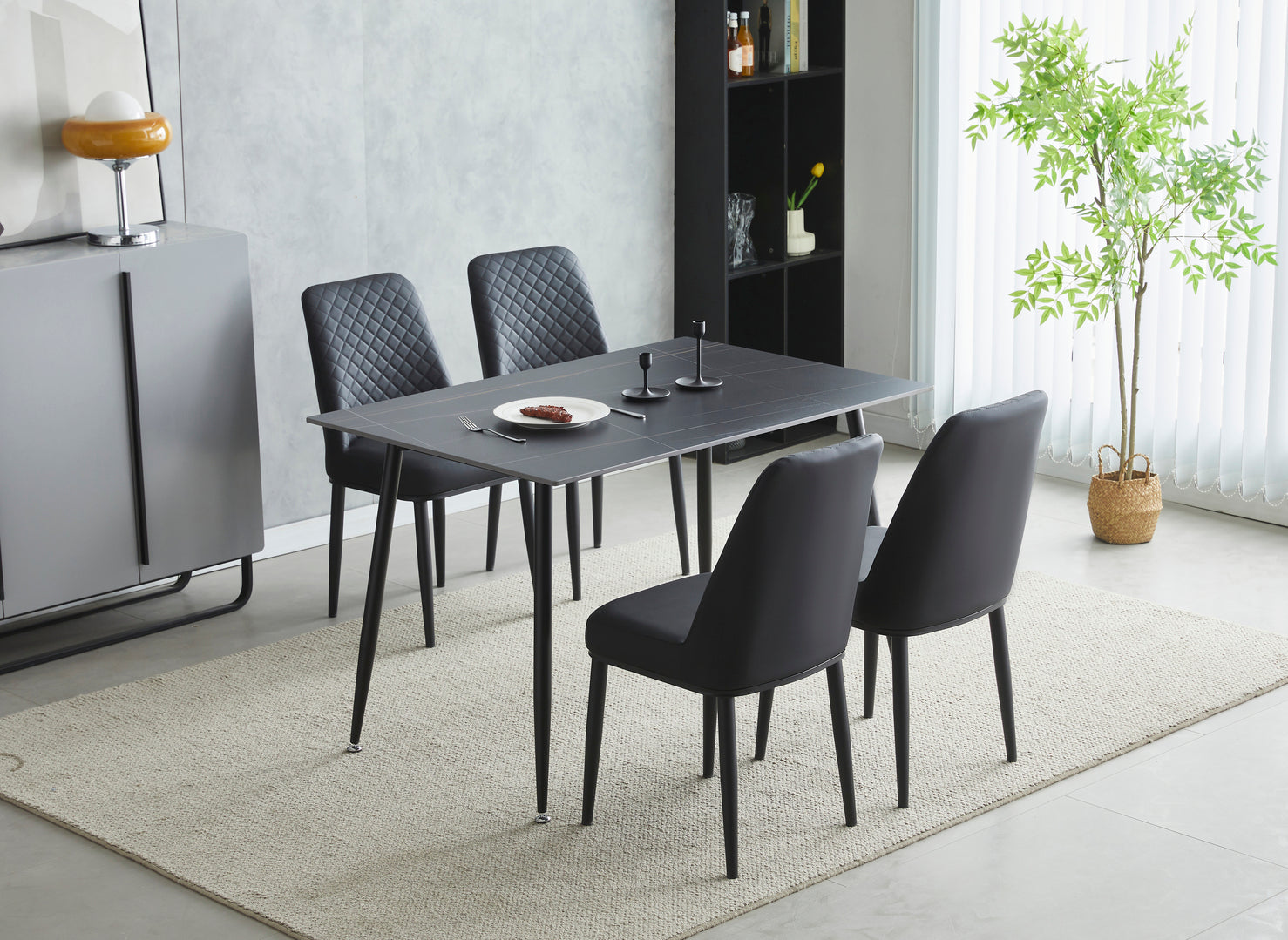 Ceramic Black Dining Table 1.2m & 4 Chairs